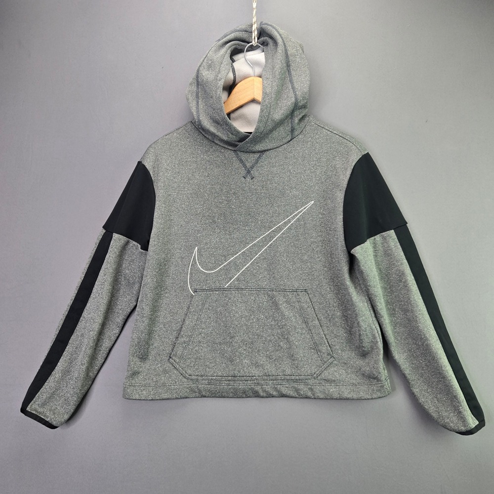 Nike Hoodie Dri-FIT Pullover XL Gray Black Swoosh Logo Athletic Sweatshirt Women